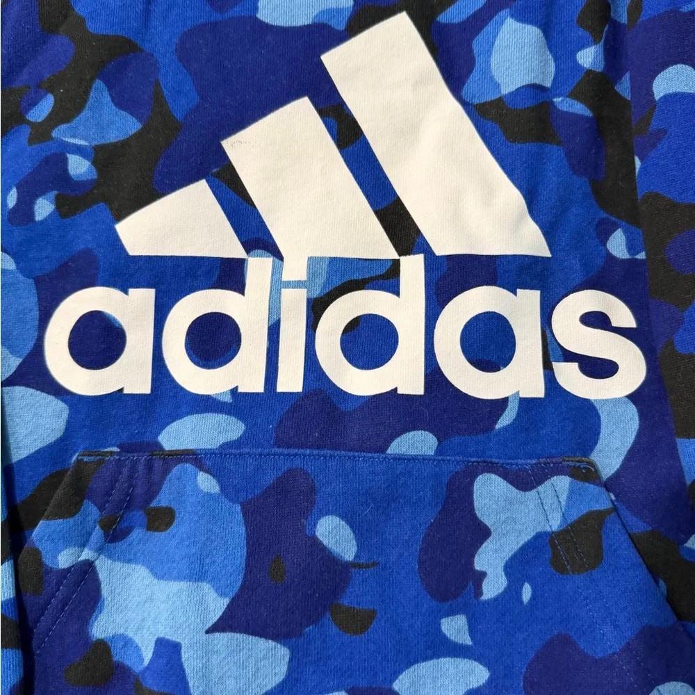 adidas Blue Camo Logo Pullover Hoodie. Pre-Loved